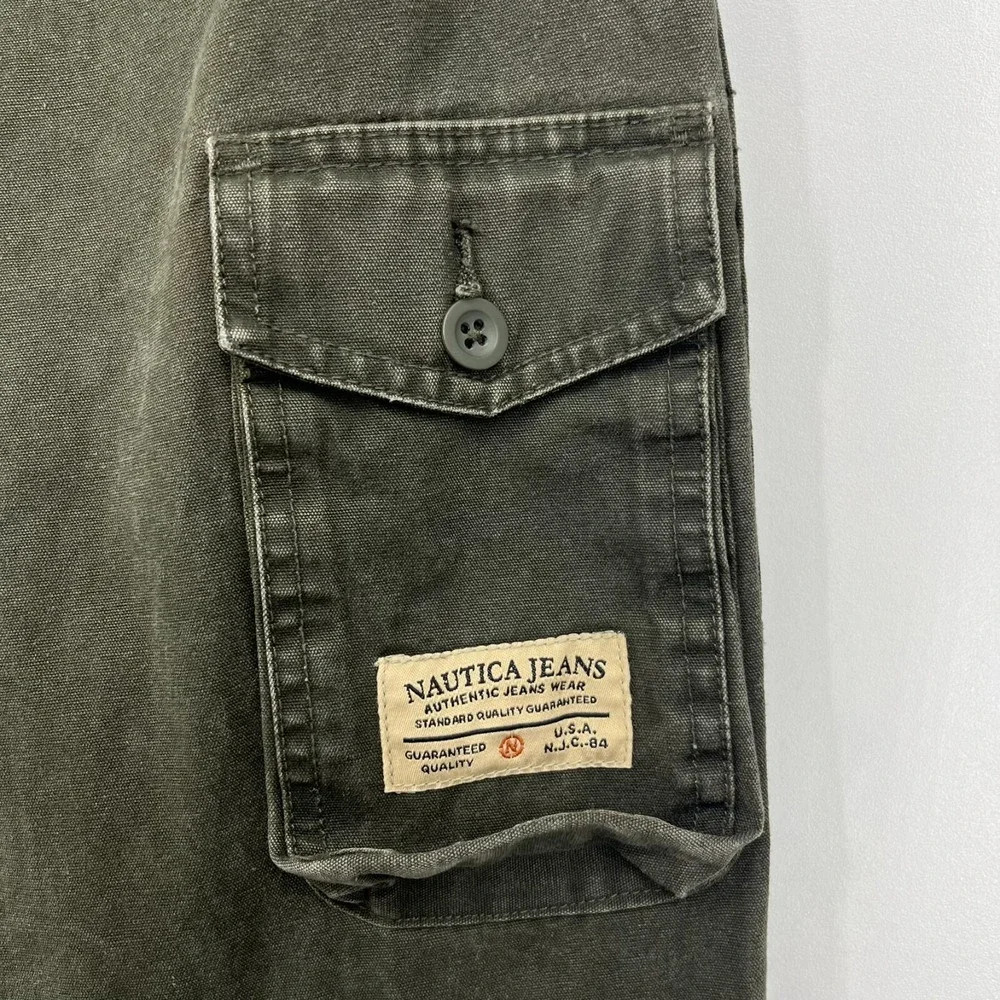 Nautica Cargo Pants Men's Size‎ 32 Olive Green Belted Cotton Pockets Vtg 90s